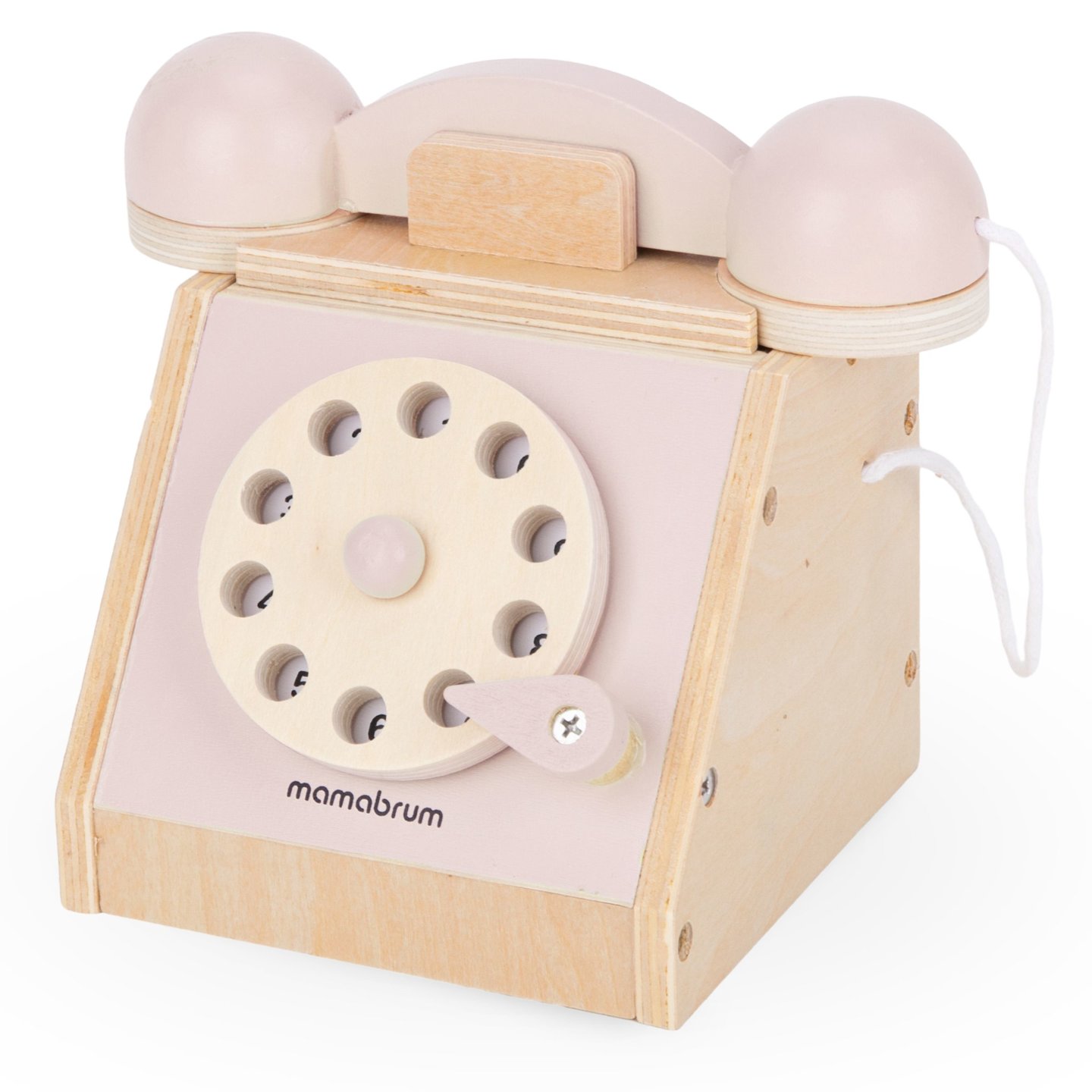 Dřevěný retro telefon - pastelově růžový